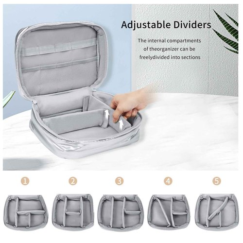 Cuteseason Shiny Puffy Makeup Bag Large Capacity Travel Water-proof Toiletry Bag Drop-proof Digital Product Organizer (Purple, L and M)
