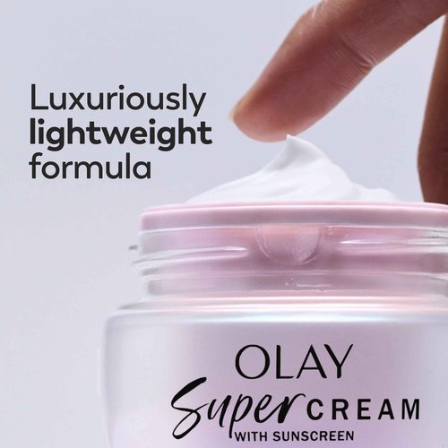 Olay Super Cream with Sunscreen SPF 30 (1.7 oz) + Super Serum Trial Size (0.4 oz) - Utimate Lightweight Face Moisturizer - Vitamin C & E, Hyaluronic Acid, Niacinamide - Hydrate, Smooth, Brighten