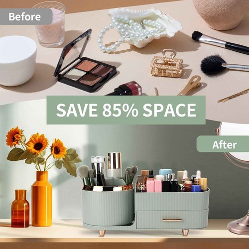 Molutsody Makeup Organizer for Vanity, Cosmetic Display Case with Drawers, Fits Makeup, Skincare Products, Brushes, Lipsticks, and Other Accessories, Versatile Storage Solution (Green)
