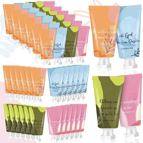 48 Pcs Christian Hand Lotion Bulk Gifts for Women Bible Verse Mini Travel Hand Cream Religious Thanksgiving Christmas Gift for Church Members Prayers Teachers Coworkers Homeless
