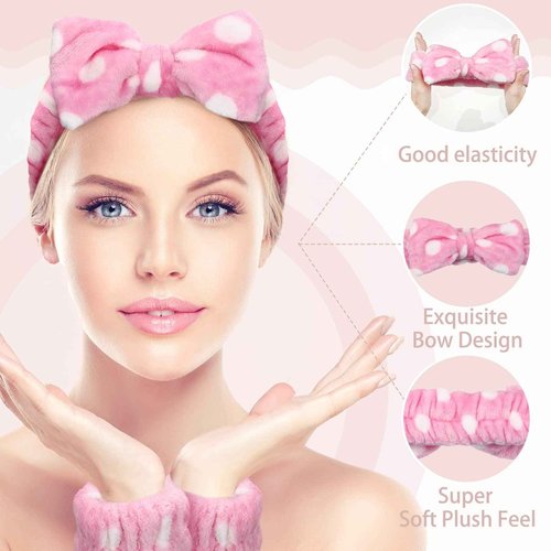Janmini 36 Pcs Face Wash Spa Headband Set Women Winter Gift Facial Makeup and 12 Pcs Flannel Hairbands 24 Pcs Wristbands for Girls(Dot Stripe Leopard)