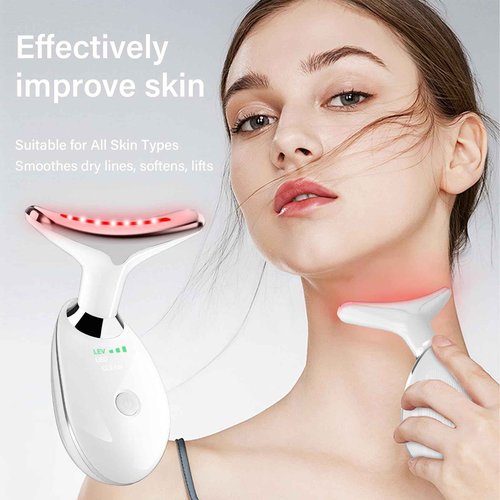 Neck&Face Massager with 7 Colors-Multi-Functional Skincare Tool,Home Beauty Device for Wrinkles&Relaxation,Facial Massager(White)