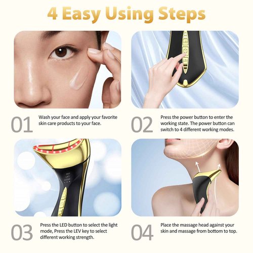 MEBAO True Beauty Glow Facial Massager for Neck Care, Red Light for Face,Water Resistant Luminesce 5-in-1 Led Facial Sculptor