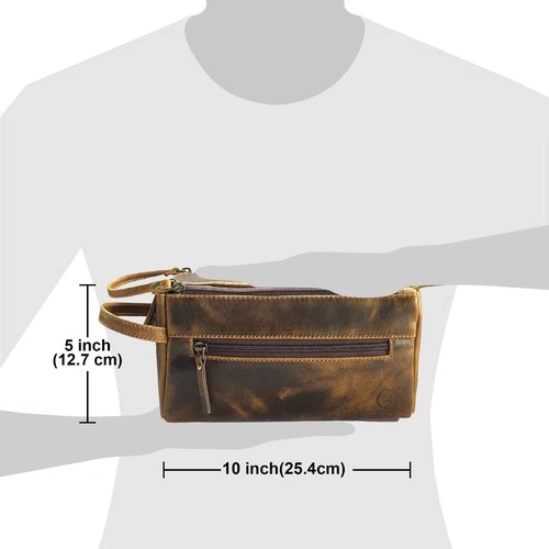 RUSTIC TOWN Leather Toiletry Bag for Men - Hygiene Organizer Travel Ditty Kit (Antique Brown)