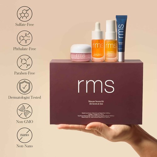RMS Beauty Skincare Secrets Kit - Skin Care Set Kakadu Beauty Oil, Kakadu Luxe Cream, SuperSerum Hydrating Mist & Lipnights Lip Mask, Beauty Present Sets