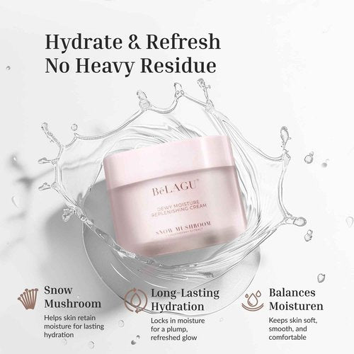 Dewy Moisture Replenishing CreamBelagu Naturals Dewy Moisture Replenishing Cream with Snow Mushroom & Niacinamide | Hydrating Face Moisturizer for Plump Skin, Fine Lines & Lasting Glow