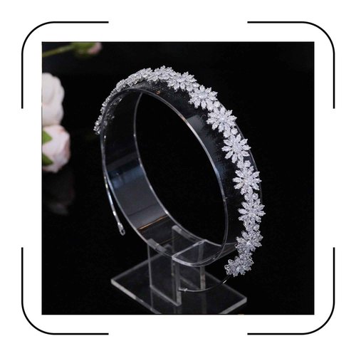 Aoligrace Cubic Zirconia Floral Wedding Bride Headband Zircon Prom Party Headpiece for Women CZ Bridal Tiara Hair Accessories