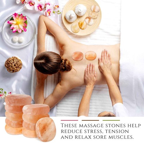Swiffen 20 Pcs Flat Oval Massage Stone 3.5 x 1 x 2.6 Crystal Hand Carved Stone for Massages Therapy Himalayan Salt Massages Rocks Natural Pink Heated Warmer Stones for Spa Massage Salt and Sugar