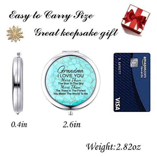 Grandma Gifts from Granddaughter, Mothers Day Birthday Christmas Gifts for Grandma Keepsake,Unique Engraved Natural Turquoise Compact Mirror