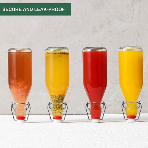 8-Pack 8.5oz Flip Top Glass Bottles, Swing Top Beer Brewing Bottle for Fermentation, Kombucha, Kefir, Vanilla Extract, Coquito, Juice, Soda, Tea - Airtight Stopper Cap Lid, Bonus 2 Bottle Pourers