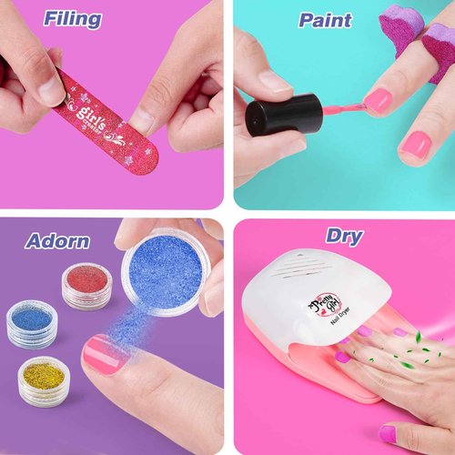 B Bascolor Kids Foot Spa & Nail Kit Set, Kids Spa Day Kit for Girls, Massage Foot Soak Tub and Nail Dryer, Manicure Pedicure Art Salon Girl Gift for 5-12, Christmas Birthday Gifts