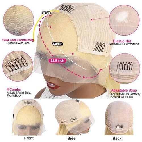 Hoscod Blonde Bob Wig Human Hair Straight 613 Bob Wig Human Hair 12 Inch 180 Density 613 Blonde Suitable for All Hair Types 13x4 HD Transparent Lace Wigs for Women Glueless Wigs with Baby Hair