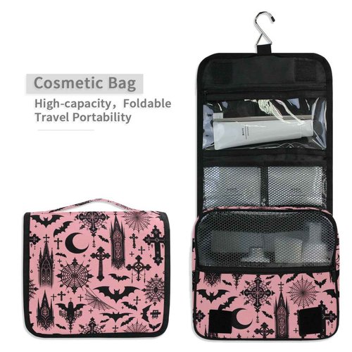 MNSRUU Hanging Toiletry Bag Black Gothic Moon Spider Webs and Bats Travel Makeup bag for Toiletries Portable Travel Toiletry Organizer Cosmetic Bags with Hanging Hook