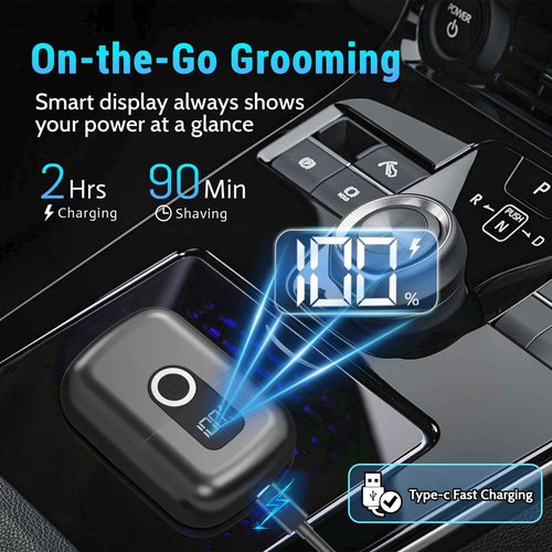 LYRSLF Electric Foil Shavers for Men: Mini Electric Razor, Foil Shaver for Face, IPX7 Waterproof Wet Dry Cordless Razor with 3 Floating Blades, LED Display, USB-C Fast Rechargeable for Travel & Home