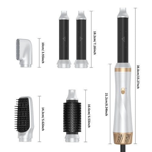 5 in 1 Blow Dryer Brush,110-120V Hair Dryer Brush, Fast Drying & 3 Adjustable Temperatures Hot-Air Hair Brushes, Detachable Hot Air Styler Set for Curling/Volumizing/Straightening/Styling (White Gold)