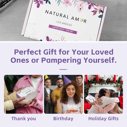 Rose Bath Spa Gift for Women,Handmade Spa gift for her, 5pc Bath & Body Gift Including Soap Bar, Hand Cream, Bath Salt, Soap Saver, Bath Bomb,Self Care Package by Natural Amor