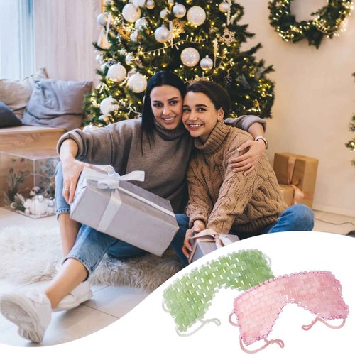 LazyGa Rose Quartz Eye Mask - with Adjustable Strap for face 100% Natural Gemstone Jade Sleep Mask for Hot & Cold Anti Aging Therapy