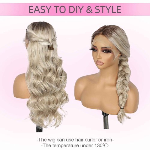 SAPPHIREWIGS 13×4 Platinum Blonde Lace Front Wigs Synthetic Lace Front Wigs Body Wave Glueless Wigs for Women Heat Resistant Fiber Wig for Daily Party Use 20 inch