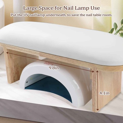 Arm Rest for Nails Professional Microfiber Leather Nail Arm Rest Cushion with Soft High-Density Sponge Solid Wood Table Non-Slip Manicure Hand Rest Stand Nail Supplies for Nail Techs (White)