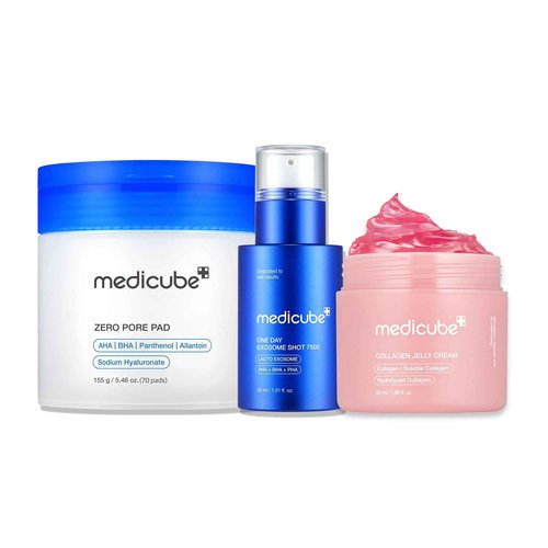 medicube Affordable Trio for Pore & Texture Care: Zero Pore Pads 2.0 and Zero Exosome Shot 7,500 PPM Spicule Facial Serum and Collagen Jelly Cream-50ml