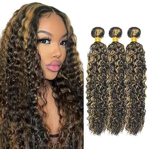 P1B27 Highlight Blonde Human Hair Bundles Honey Blonde Kinky Curly 3 Bundles 14 16 18 inch Vinmdonm 2 Tone Black and Blonde Highlight Bundle