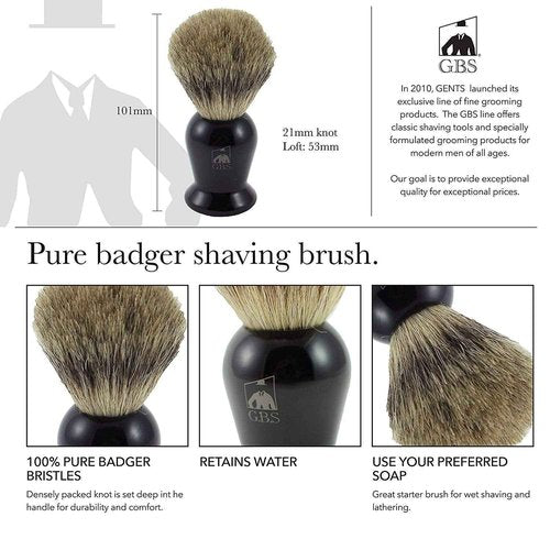 G.B.S Men's Shaving Set- Butterfly Open Double Edge Razor, Shave Brush with dual stand, Shaving Mug with Knob Handle, Natural Shave Soap, 10 Replacement Razor Blades