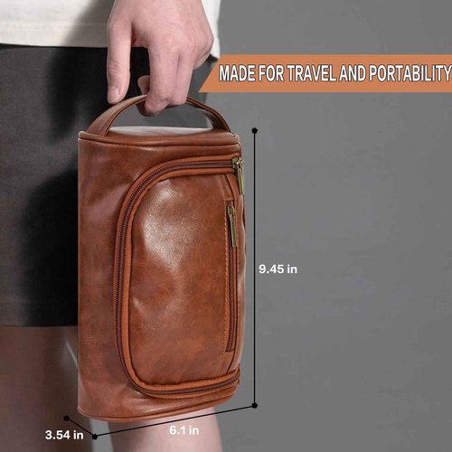 KaKuLan Travel Toiletries Bag for Men, Water-Resistant Dopp Kit, PU Leather Shaving Pouch Organizer, Men's Utility Organizer Bag, Multi-Compartment Travel Makeup Bag for Accessories