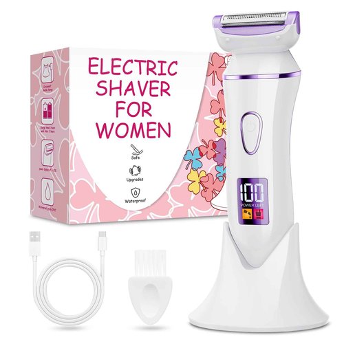 Electric Shaver for Women, Gifts for Women, Electric Razor for Womens, Rechargeable Wet DryLady Hair Remover,IPX7 Waterproof, Shaver for Legs (Purple)