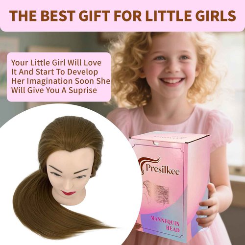 Presilkee 28" Cosmetology Mannequin Head With Hair - Doll Head For Hair Styling | wig Mannequin Head For Braiding, Cutting & Styling Practice | Includes Free Wig Stand & Hair Tools Set (Golden)
