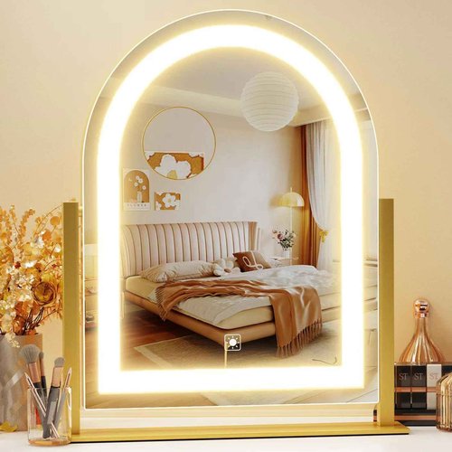 Gvnkvn Arched Makeup Vanity Mirror with Lights 17.2" Large LED Lighted Mirror, Hollywood Make Up Mirror with Lighting, Smart Touch,Detachable 5X Magnification 360° Rotation, (Gold,Gift Box)