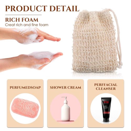 Rtteri 200 Pcs Soap Exfoliating Bag, Natural Sisal Soap Pouch Saver Body Shower Bar Mesh Body Net with Drawstring for Foaming and Drying