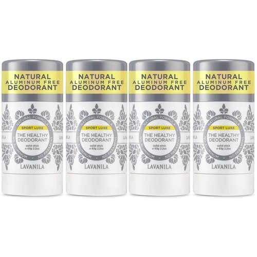 Lavanila Aluminum Free Sport Luxe Deodorant 4-pack (2oz Each) - The Healthy Deodorant for Men & Women - Triple Odor Protection, Fresh Scent Solid Stick, Vegan