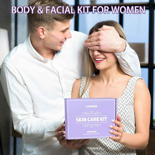 Facial Skin Care Set & Spa Kit, Lavender Spa Gifts for Women, Body & Facial Relaxation Kit, Mothers Day Gift Ideas, Self Care Gifts Birthday Christmas Gifts Includes Face Cream Oil Shower Accessories