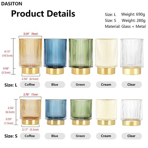 DASITON Makeup Brush holder Organizer, Crystal Cosmetic Makeup Brush Glass Brushes Storage Holder, Vintage Make Up Brush Cup Pen Pencil Holder striped vase(Green S+L)