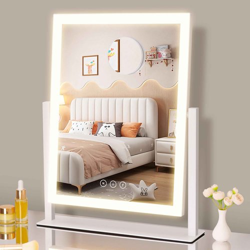 Kotdning Lighted Makeup Mirror, Hollywood Vanity Mirror with Lights, Three Color Lighting Modes, and 5X Magnification Mirror, Smart Touch Control, 360°Rotation