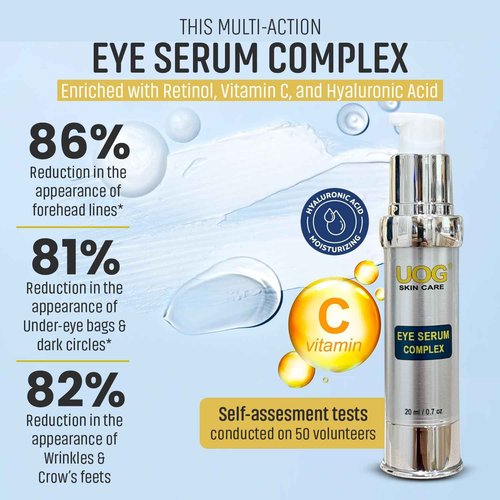 UOG (United One) Eye Serum Complex – Rapid Reduction Eye Serum for Dark Circles, Puffiness, Wrinkles & Crow’s Feet | Anti-Aging Formula for Firm, Youthful Eyes | Hydrates & Smooths (20ml / 0.7oz)