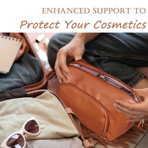 CHATSZ Makeup Bag for Women, Waterproof Cosmetic Bags, Travel Toiletry Bag, Makeup Bag Organizer with Divider and Handle, Wide-Open Cosmetic Case Portable (Brown)