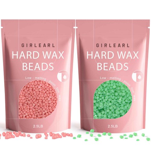 GIRLEARLE 2-Pack Hard Wax Beads, 2.5lb Aloe for Brazilian Bikini & Sensitive Skin, 2.5lb Rose for Face & Body, Legs, Eyebrow, Facial Coarse Hair
