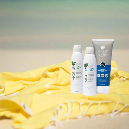 Aloe Up White Collection Sunscreen Spray SPF 50, White Collection Sunscreen Spray SPF 30, and Sport Sunscreen Lotion SPF 50 - Bundle with Face and Body Sunscreen Protector - Reef Friendly - 3 Items