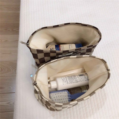 BIVIZKU Travel Checkered Makeup Bag, Corduroy Cosmetic Bag for Purse, Small Cosmetic Zipper Pouch Cute Travel Checkered Makeup Bag Gift for Women,Girls (3 pack)
