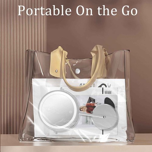 Erlingeryi 7” Magnifying Mirror with Lights,1X/10X Double Sided Lighted Makeup Mirror with Magnification, Rechargeable Battery, Dimmable, 3 Lighting Colors, Chrome