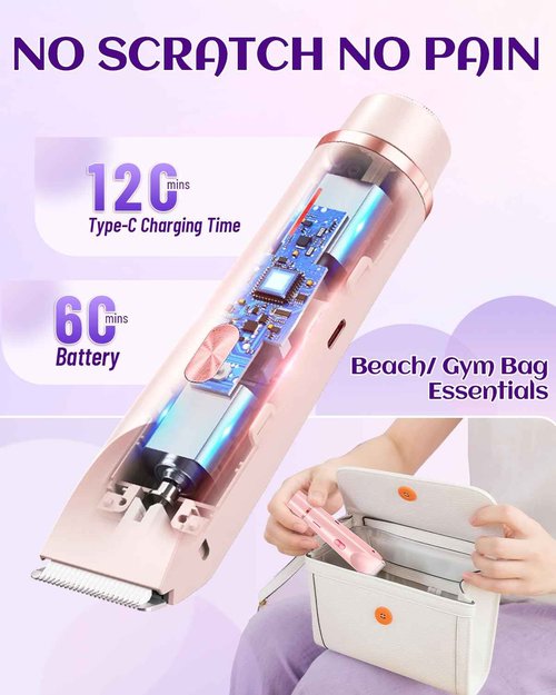 Dermawave Bikini Shaver Trimmer 2.0 for Women Pubic Hair, 2 in 1 Dual Head Painless Electric Razor for Bikini Line Area, Waterproof