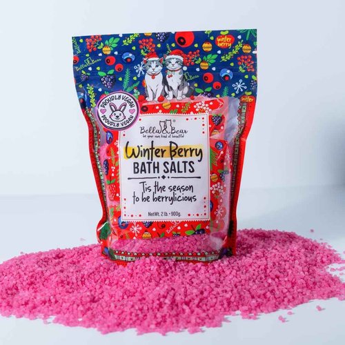 Bella & Bear Winter Berry Bath Salts, Cruelty Free Festive Christmas Packaging - Stocking Stuffer Gift (Pack of 2)
