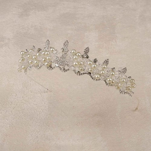 LIMELIA Women's Tiara - Crown for Henna Wedding Party | Glitter Hair Accessories for Bridal Birthday Pageant Prom Halloween Cos-play Costume Christmas Party, Princess Crowns | Crystal Glass Beads - Pearl