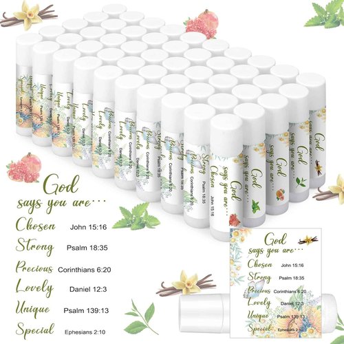 Siifert 50 Pcs Christian Lip Balm Bulk Scripture Bible Verses Lip Balm Christian Gifts for Women Faith Religious Church Party Favor Inspirational Gift for Coworker Staff Employee(Fresh)