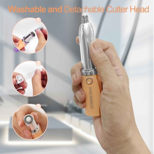PRESKBOO Nose Hair Trimmer for Women and Men,2 in 1 Facial Hair Remover,Electric Face Shaver Razor for Nose Ear Eyebrow Peach Fuzz Lips Chin,DermaplaningTool,Facial Hair Removal,Orange/uhy6