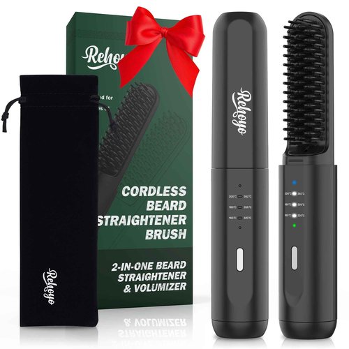 Beard Straightener for Men, Portable Cordless Heated Hair & Beard Straightening Brush with Anti-Scald & Ionic Technology, 3 Temperature Setting Comb for Home Travel