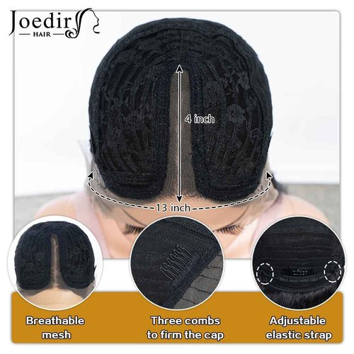 JOEDIR HAIR Synthetic Lace Front Wig for Women Long Layered Hair Wig with Curtain Bangs 24 inch Long Straight Black Hair Wig for Daily Party Cosplay (Color:1B)