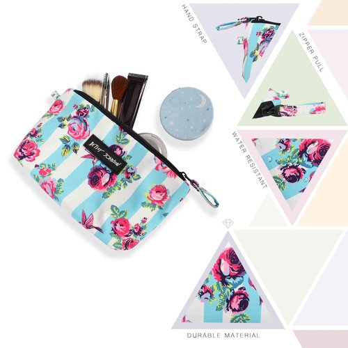 Betsey Johnson 8.5 Inch Zipper Cosmetic Pouch Small Toiletry Bag Lightweight Durable Polyester Organizer with Inner Zipped Pocket Good For Makeup Accessories and Travel Needs (Hummingbird Floral)