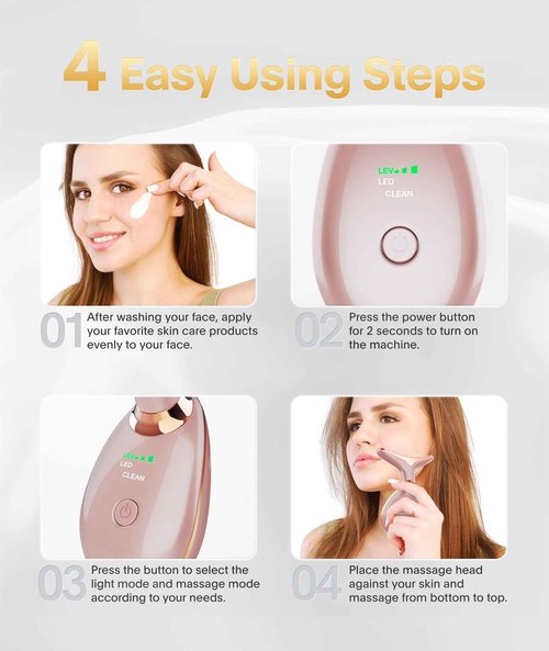 ELISHINE Light Based Face-Neck-Massager - 7 Color Portable Facial Massager for Skin Care, Rose Gold